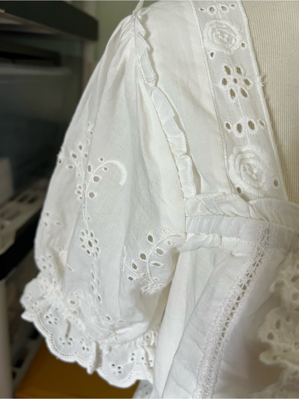 Jennifer & Grace White Eyelet Medium Lace Button-Front Women's 100% Cotton Top - Picture 4 of 15